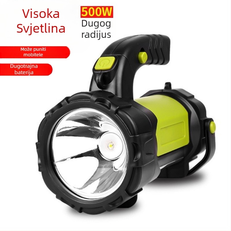 Višefunkcionalni LED potraga reflektor za vanjsku uporabu, prijenosno radno svjetlo s ručnim punjenjem, 5W, baterija 2400/3600 mAh, domet 200–500 m, uključuje punjač