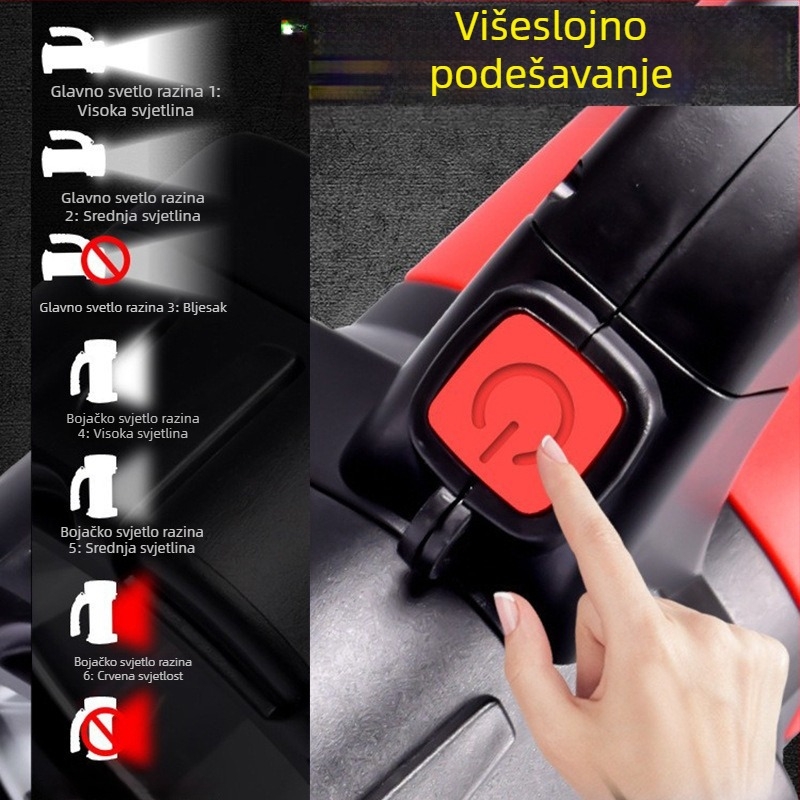 Višefunkcionalni LED potraga reflektor za vanjsku uporabu, prijenosno radno svjetlo s ručnim punjenjem, 5W, baterija 2400/3600 mAh, domet 200–500 m, uključuje punjač