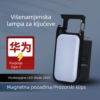 LED mini svjetiljka za ključeve s magnetskim radnim svjetlom, punjiva, kućište od aluminijske legure + PC, 3W LED, domet 50–100 m