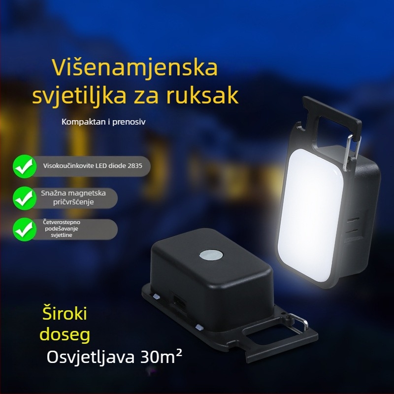 LED mini svjetiljka za ključeve s magnetskim radnim svjetlom, punjiva, kućište od aluminijske legure + PC, 3W LED, domet 50–100 m