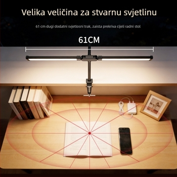 Stolna lampa s fleksibilnim vratom i dvostrukom glavom s klipom, zaštita očiju (12W, CRI ≥90, PC sjenilo)