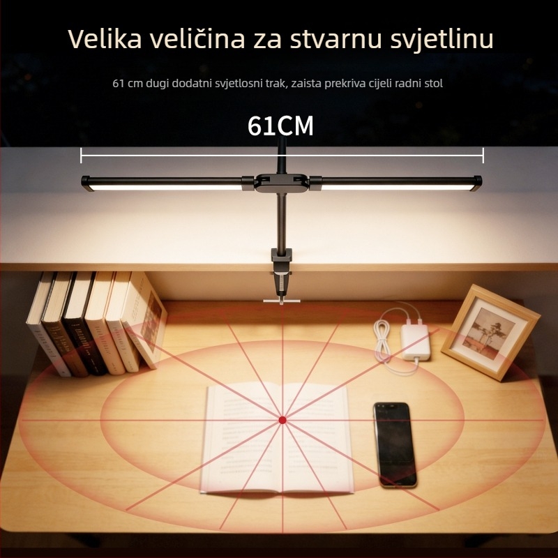 Stolna lampa s fleksibilnim vratom i dvostrukom glavom s klipom, zaštita očiju (12W, CRI ≥90, PC sjenilo)