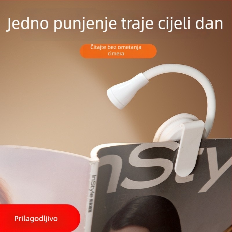 Punoprijenosna lampica za čitanje s klipom na stol, 3W, ugrađena litijska baterija, PVC sjenilo, gumbni prekidač