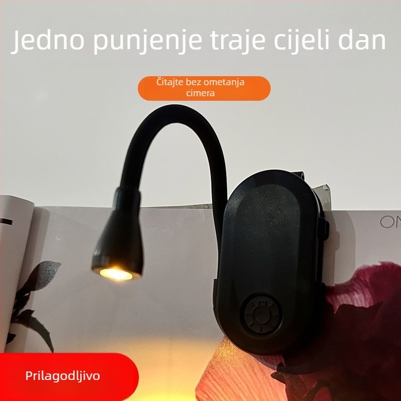 Punoprijenosna lampica za čitanje s klipom na stol, 3W, ugrađena litijska baterija, PVC sjenilo, gumbni prekidač