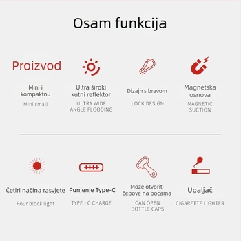 LED mini radna svjetiljka s karabinerom za ključeve – ABS kućište, zaštita od preopterećenja, prijenosna za planinarenje i kampiranje, domet do 50 m