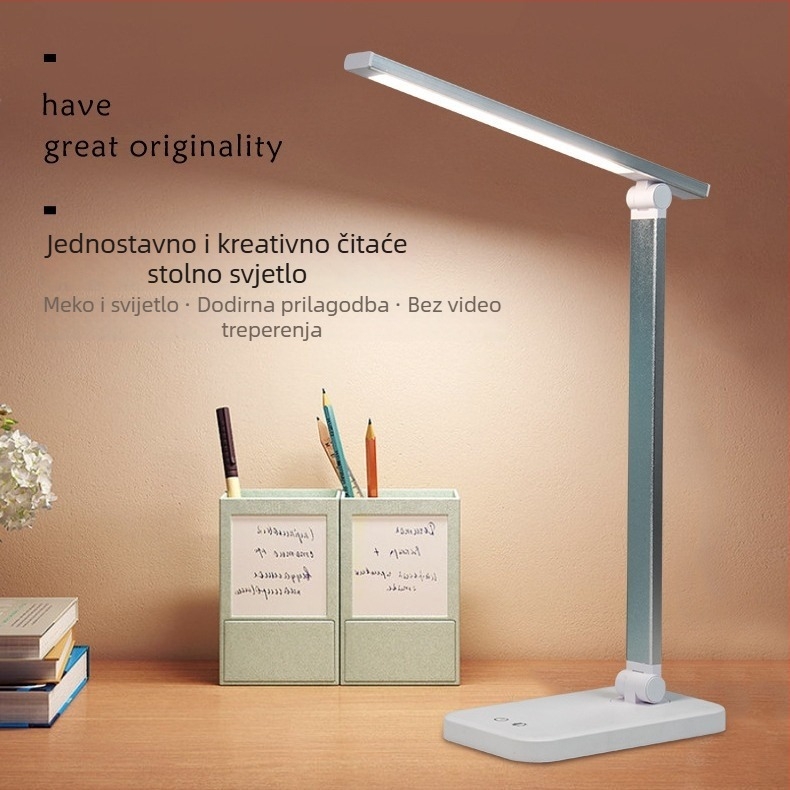 LED sklopna stolna lampa s zaštitom vida, USB punjenje, dodirno podešavanje jačine, studijska lampica, metalna sjenila, CE potvrda, pametno upravljanje