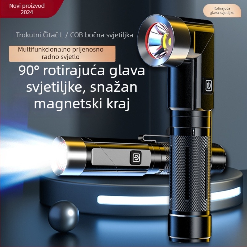 Višenamjenska L-oblik svjetiljka s magnetskim osvjetljenjem za auto popravke, LED 10W, 1800mAh, punjiva, ručno pokretanje, domet 200–500 m
