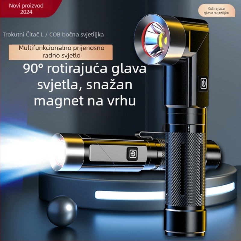 Višenamjenska L-oblik svjetiljka s magnetskim osvjetljenjem za auto popravke, LED 10W, 1800mAh, punjiva, ručno pokretanje, domet 200–500 m
