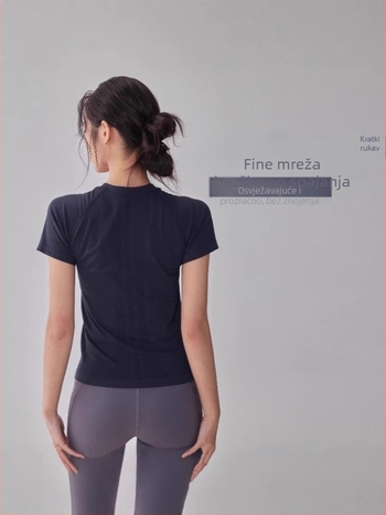 Majica za jogu i trčanje, kratki rukav, brzo sušeći nylon-spandeks materijal, slim fit, okrugli vrat, japansko-korejski ležerni stil
