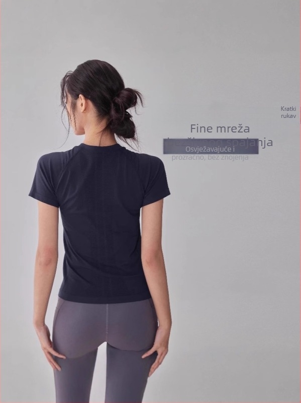 Majica za jogu i trčanje, kratki rukav, brzo sušeći nylon-spandeks materijal, slim fit, okrugli vrat, japansko-korejski ležerni stil