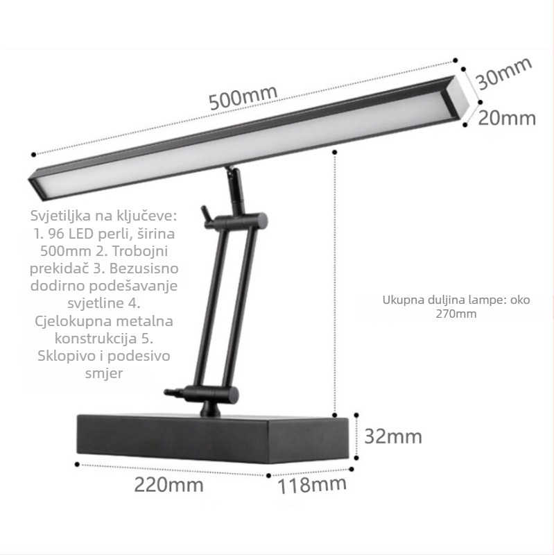 Lampa za klavir za zaštitu vida, metalna sjenila, dodirno upravljanje, CE certifikat, napon ≤ 36V