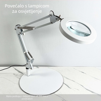 Stolna lampa s povećalom, dugim savitljivim ramom, metalnim sjenilom — CRI ≥90; USB napajanje; Napon ≤36V; CE certifikat