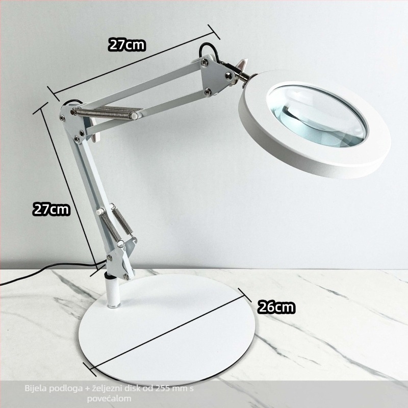 Stolna lampa s povećalom, dugim savitljivim ramom, metalnim sjenilom — CRI ≥90; USB napajanje; Napon ≤36V; CE certifikat