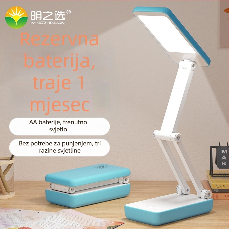 Sklopiva LED stolna lampa za čitanje, zaštita očiju, napajanje AA baterijama, dodirni prekidač, CRI ≥90
