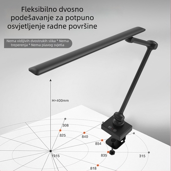 LED stolna lampica s klipom, sklopivi dugi vrat, zaštita očiju, USB napajanje