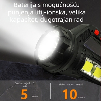 Višenamjenska LED baterijska svjetiljka s ugrađenom kutijom alata i nužnim osvjetljenjem — kućište od ABS-a, 10W, 2400mAh, punjiva, domet 200–500 m