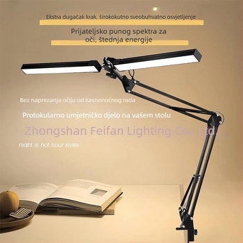 LED sklopiva stolna lampa za čitanje sa zaštitom očiju, dugi rameni krak, lampa sa klipsom za stol