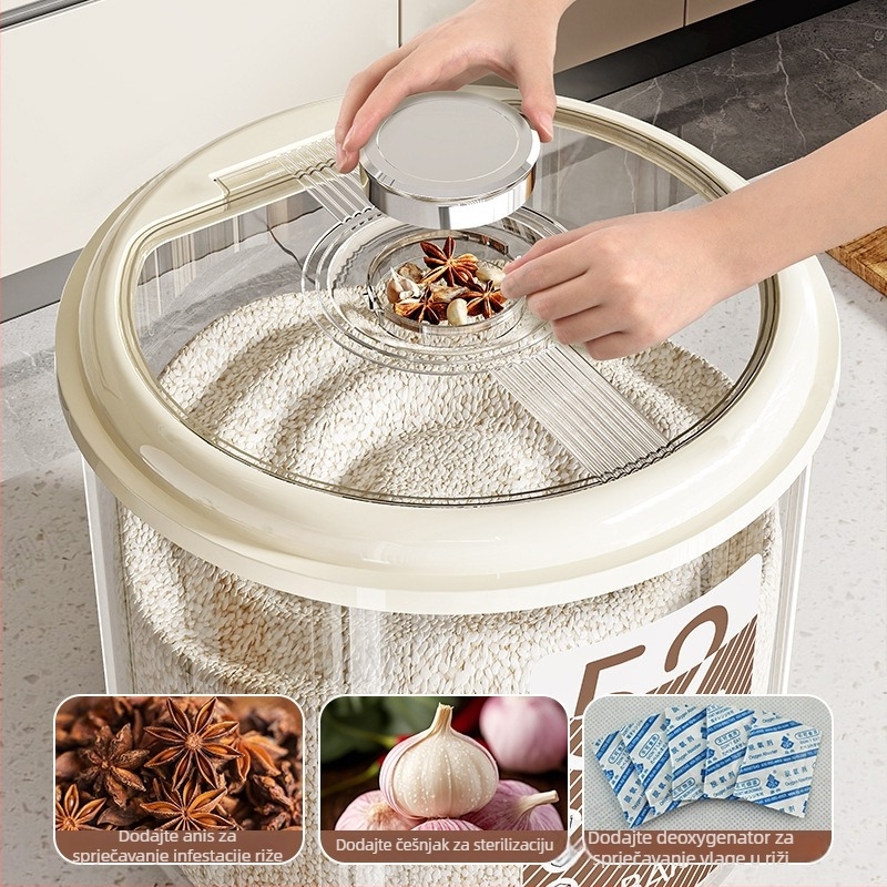 Kutija za skladištenje riže – zaptivna, otporna na vlagu i štetočine, velike kapacitete, okrugla PP plastična kutija za rižu
