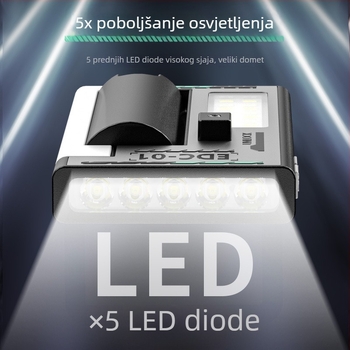 Magnetsko LED radno svjetlo s LCD zaslonom – USB punjenje, 5W, 6800mAh, za kampiranje i vanjsku upotrebu u slučaju nužde