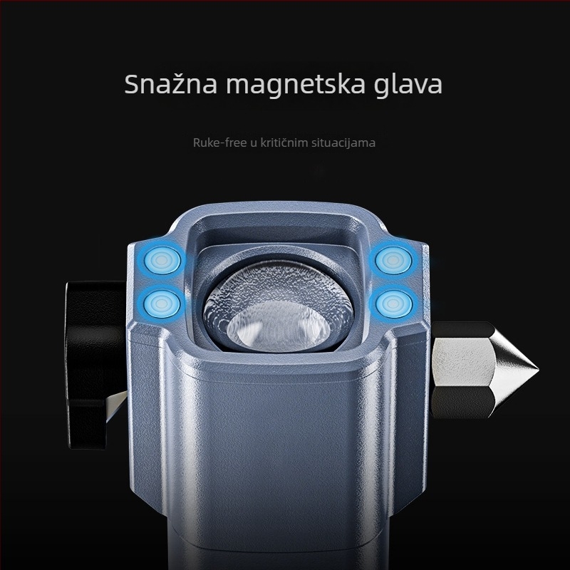Ručna LED baterija s automobilskim sigurnosnim čekićem i funkcijom lomljenja stakla, 18650 baterija, 1200 mAh, 200 lm, IP56, vrijeme punjenja 2–3 sata