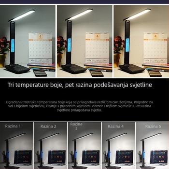 Sklopiva, punjiva stolna lampa s prikazom vremena, pogodna za učenje i ured, LED zaštita očiju (LED svjetlo; dodirni prekidač; napon ≤ 36V; napajanje iz utičnice; ROHS)