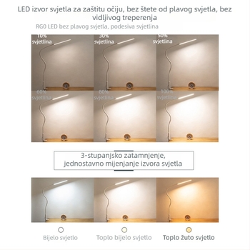 LED stolna lampa s dugim ramenom i klipsom za spavaću sobu, crtanje, računalo i ured