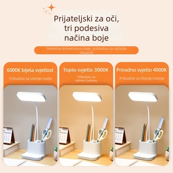 Stolna lampica za učenje s dodirnim upravljanjem, dvostruki držač olovaka, ugrađena litij baterija, LED 5W, CRI ≥90