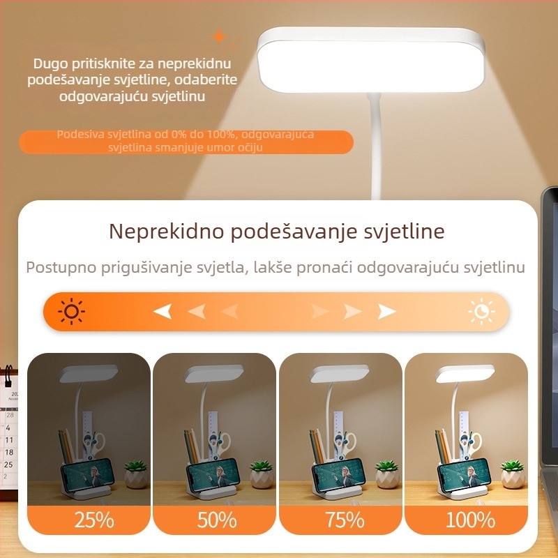 Stolna lampica za učenje s dodirnim upravljanjem, dvostruki držač olovaka, ugrađena litij baterija, LED 5W, CRI ≥90