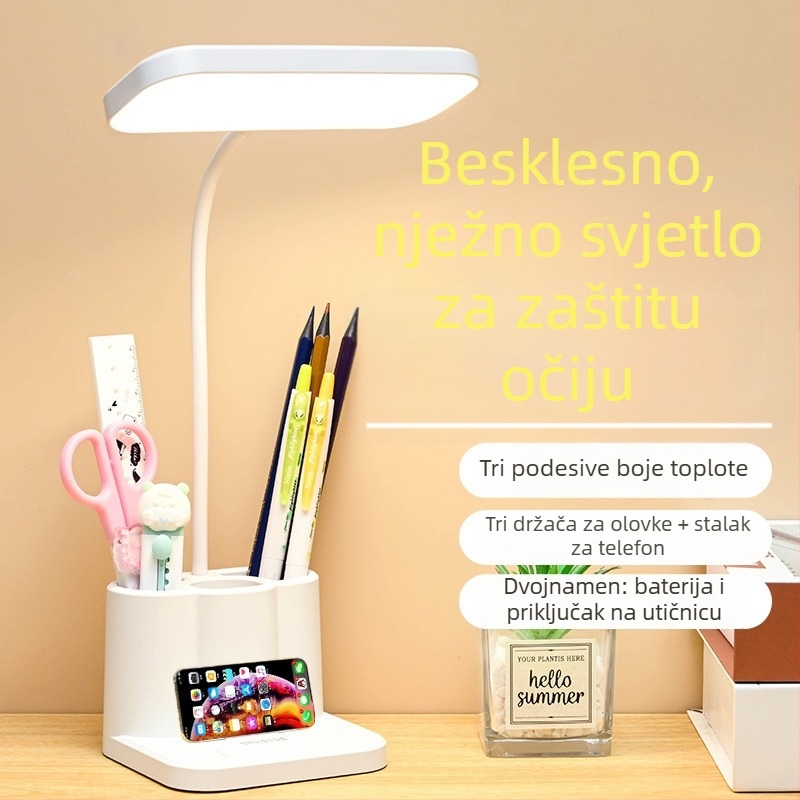 LED stolna lampica s držačem za olovke, punjiva ugrađena baterija, dodirna kontrola, 5W, CRI ≥95