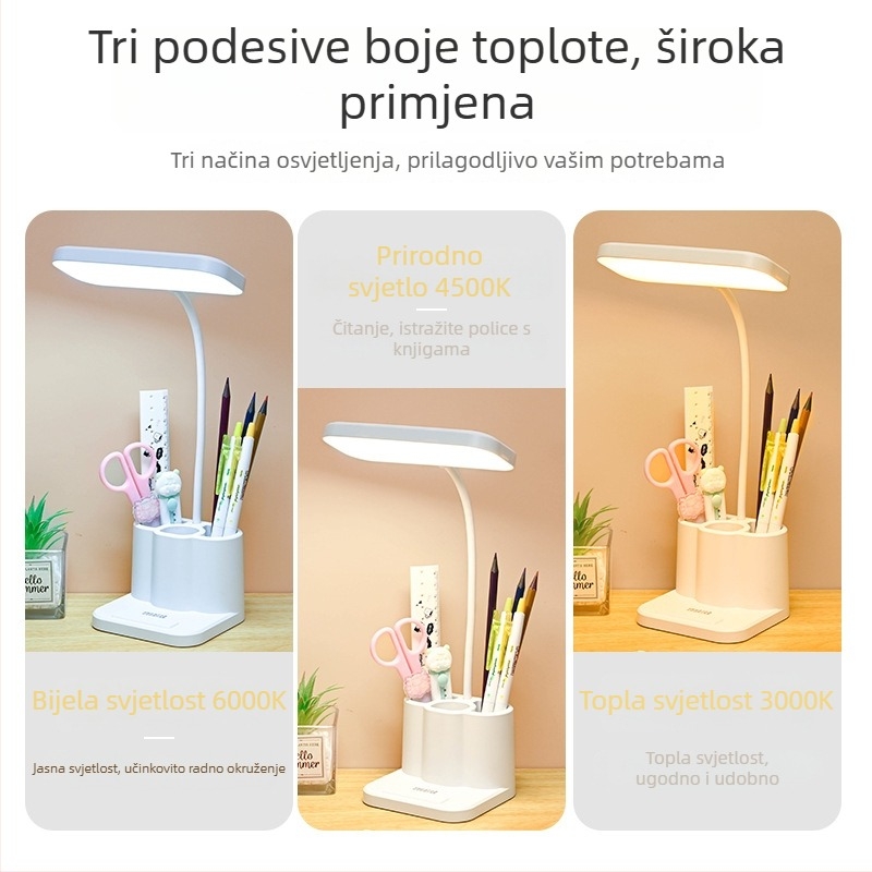 LED stolna lampica s držačem za olovke, punjiva ugrađena baterija, dodirna kontrola, 5W, CRI ≥95