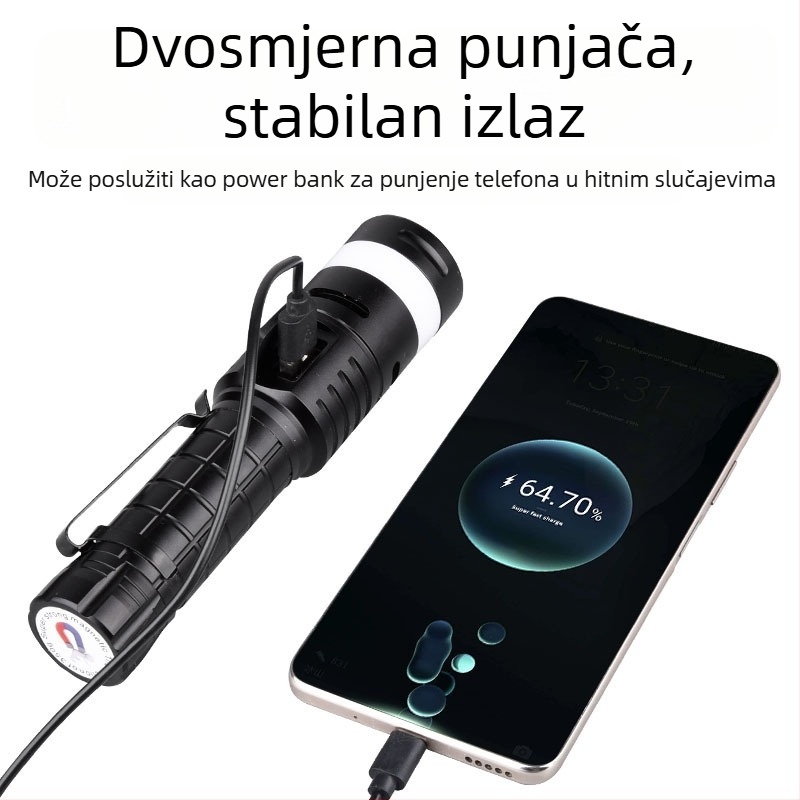 LED svjetiljka od aluminijske legure, 10W, 2500mAh, punjiva, Power Bank funkcija