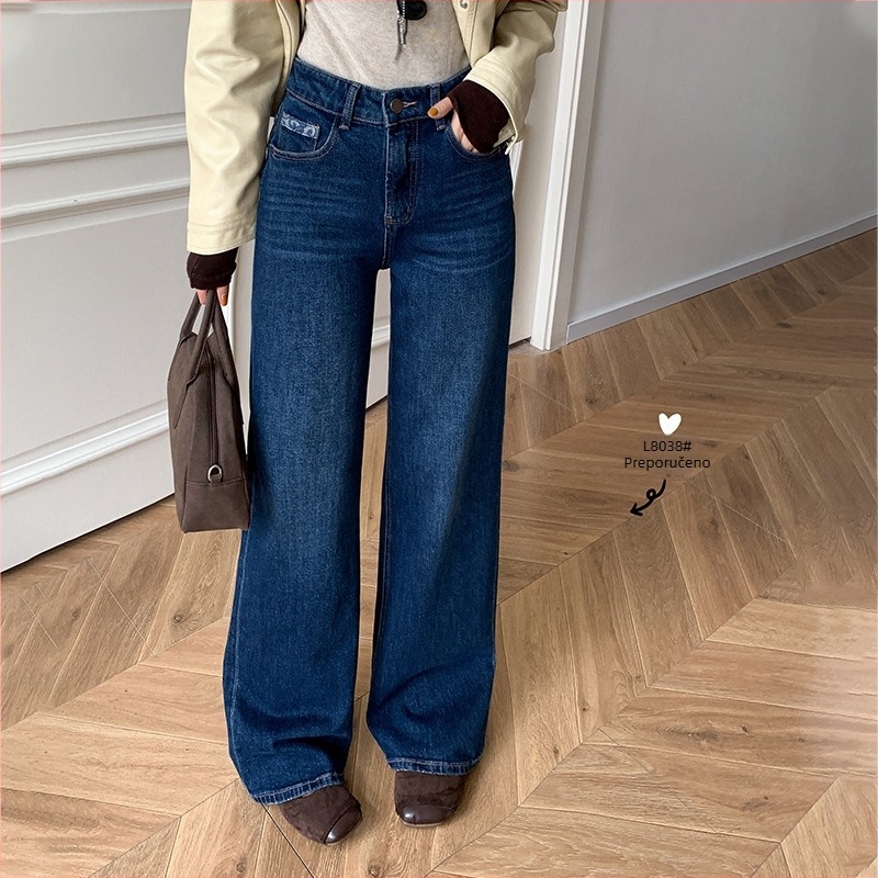 Džinsice L8038, široke nogavice, visok pojas, pamuk denims, mikroelastičnost