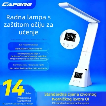 Stolna lampa s zaštitom očiju, sklopivi držač za telefon, bežično punjenje, USB napajanje, dodirni prekidač, za čitanje i pisanje