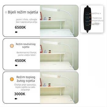 Dvostruka glava LED stolna lampa s zaštitom očiju, duga ručka, USB napajanje, CRI≥95