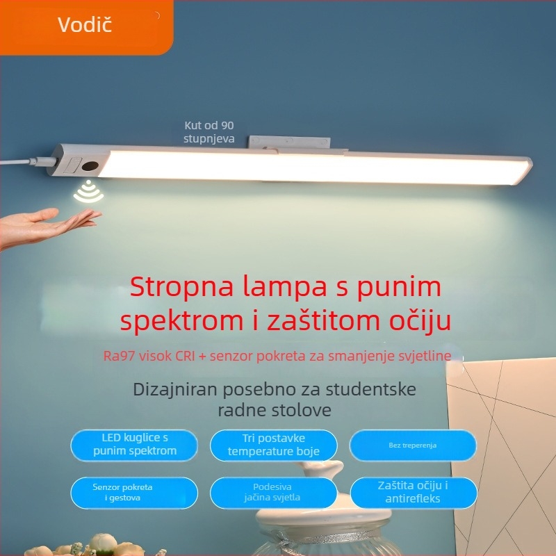 Zidna LED svjetiljka s punim spektrom, USB napajanje, zaštita očiju, prekidač senzora za skeniranje rukom, samoljepljiva za učenje i dom (CRI ≥95; USB napajanje; inteligentna kontrola; senzor skeniranja; samoljepljiva)