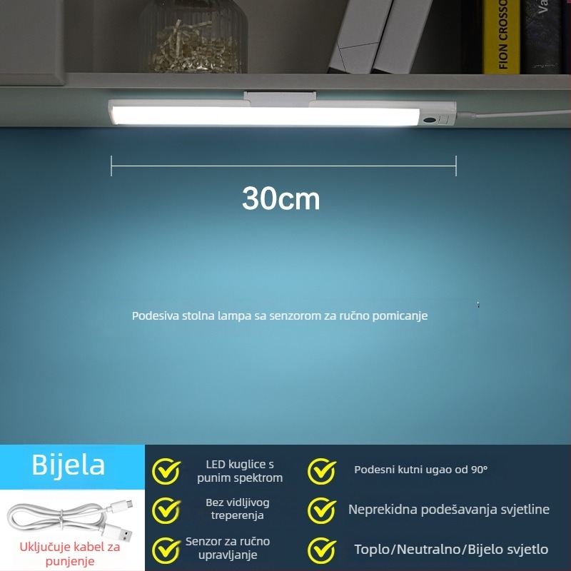 Zidna LED svjetiljka s punim spektrom, USB napajanje, zaštita očiju, prekidač senzora za skeniranje rukom, samoljepljiva za učenje i dom (CRI ≥95; USB napajanje; inteligentna kontrola; senzor skeniranja; samoljepljiva)