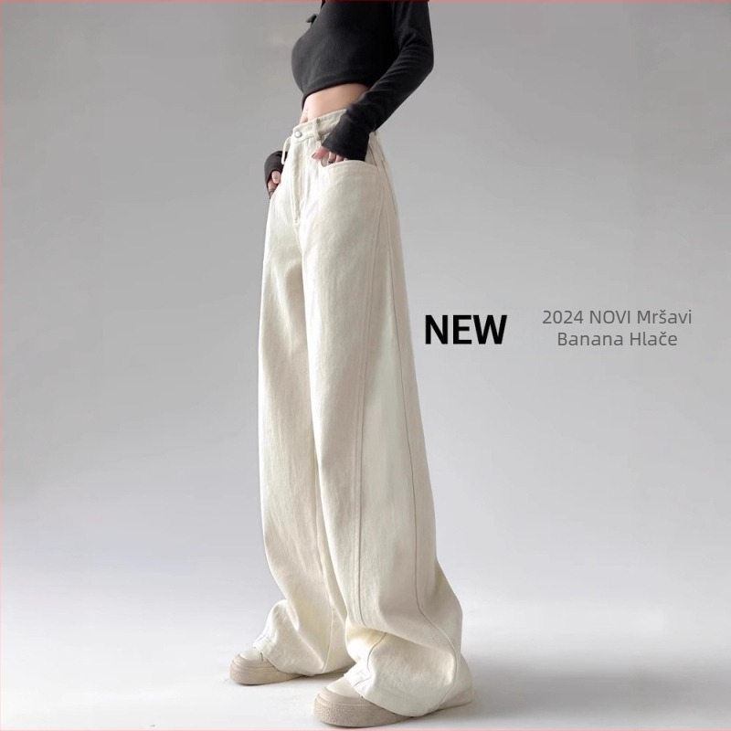 Traperice - široke nogavice, visoki pojas, pamuk denim 95%+, jesen 2024, ležerni stil japansko-korejski