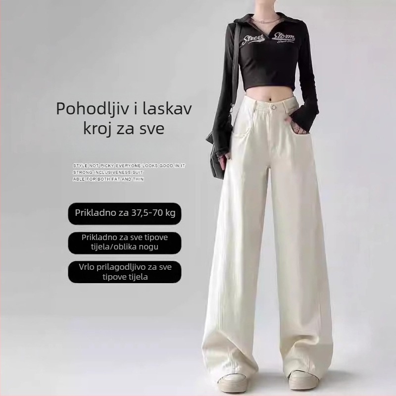 Traperice - široke nogavice, visoki pojas, pamuk denim 95%+, jesen 2024, ležerni stil japansko-korejski