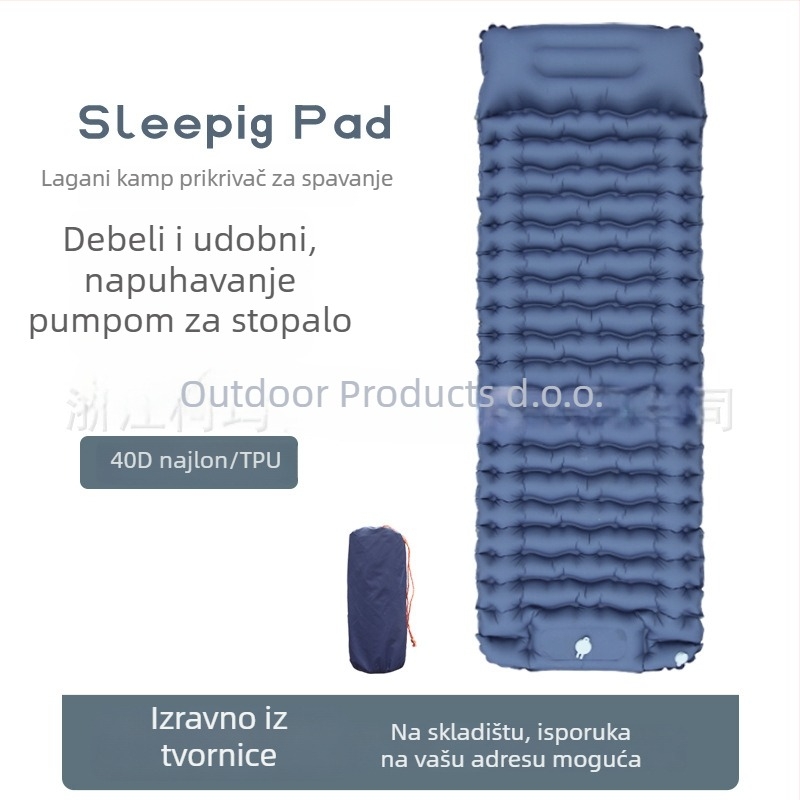 Vanjska ultra-lagana nafukiva prostirka za kampiranje, 40D najlon TPU, za jednu osobu, 700 g, ručna pumpa