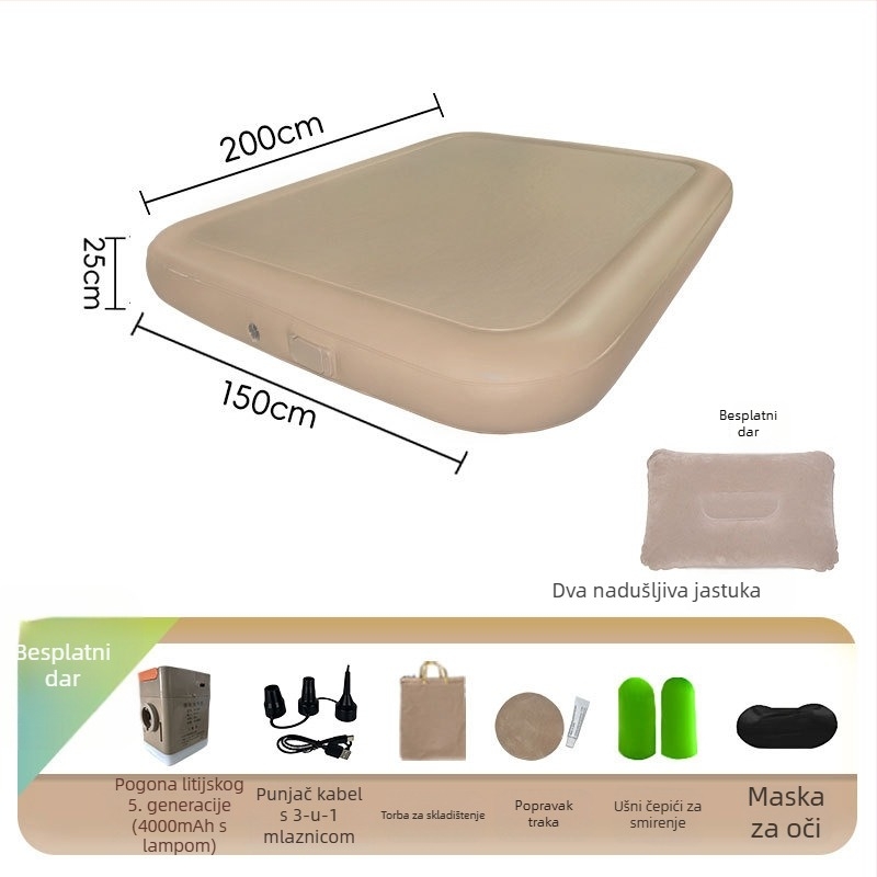 Elastično svileno zračno ležište – Ugrađeno potpuno automatsko napuhavanje, povećano, moderan minimalistički stil (ekološki PVC, 3-7 kg)