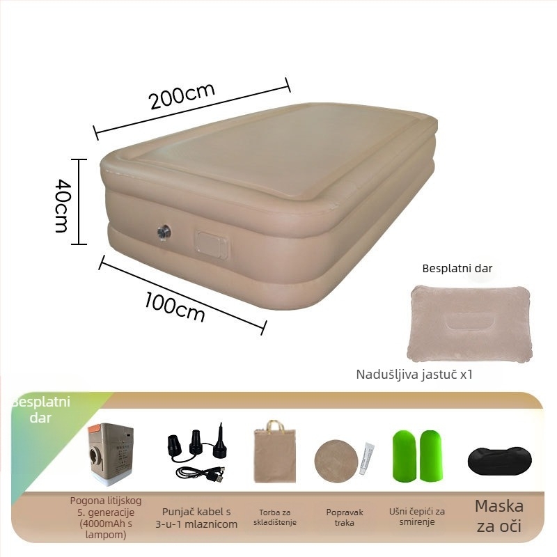 Elastično svileno zračno ležište – Ugrađeno potpuno automatsko napuhavanje, povećano, moderan minimalistički stil (ekološki PVC, 3-7 kg)
