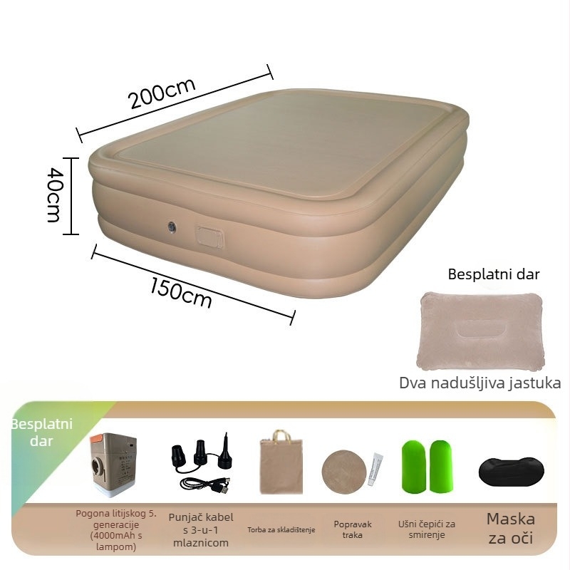 Elastično svileno zračno ležište – Ugrađeno potpuno automatsko napuhavanje, povećano, moderan minimalistički stil (ekološki PVC, 3-7 kg)