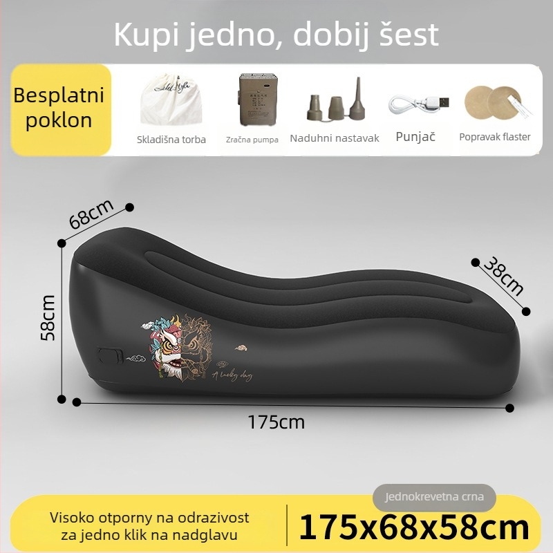 Naduvljiva posteljina za kampiranje s plišastom površinom, ugrađena električna pumpa, nosivost 300 kg