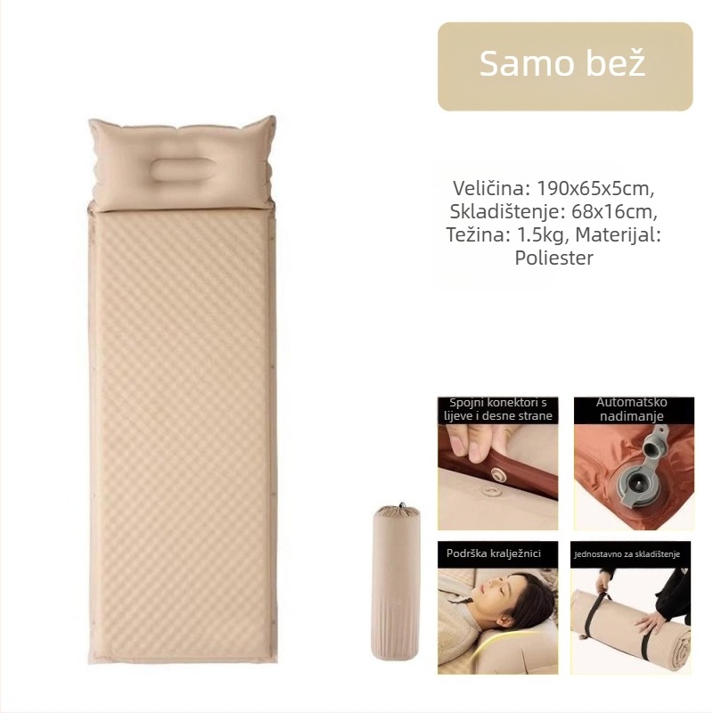 Naduvani madrac za kampiranje - težina 1,6 kg; nosivost 150 kg; površina od poliestera; Standard Gb18401-2010 Klasa B