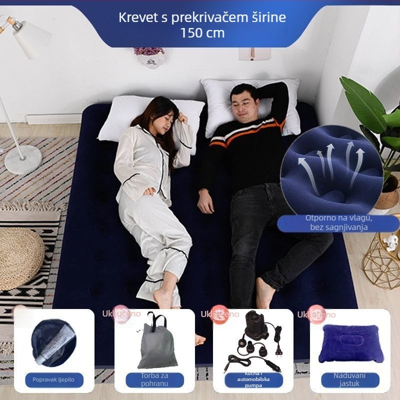 Naduvani krevet s dvostrukim slojem, pojačani zračni madrac, sklopivo za vanjsku upotrebu, kućna upotreba, površina od kompozitnog materijala