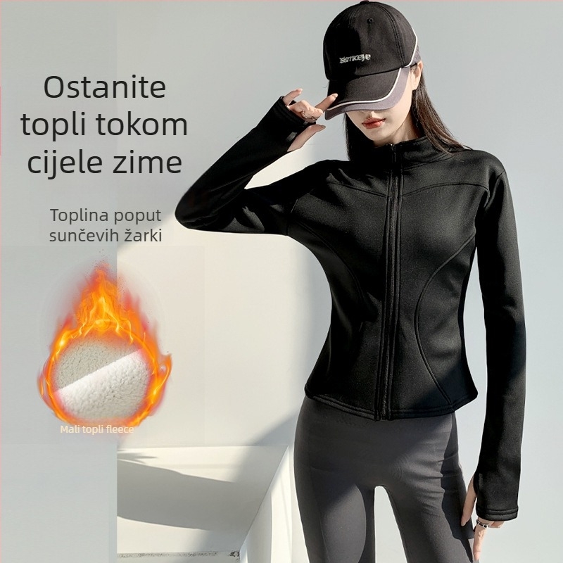 Slim-fit duksa sa zipom, stojeći ovratnik, poliester-spandeks smjesa