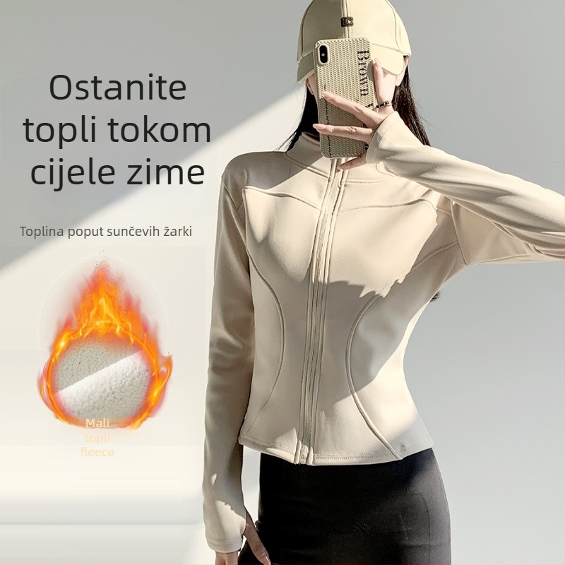 Slim-fit duksa sa zipom, stojeći ovratnik, poliester-spandeks smjesa