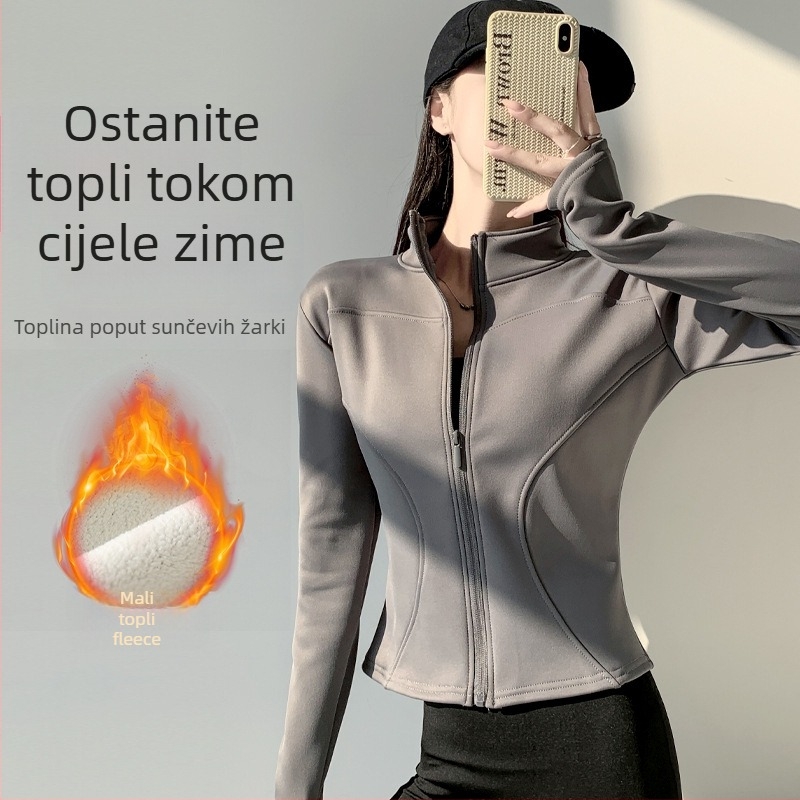 Slim-fit duksa sa zipom, stojeći ovratnik, poliester-spandeks smjesa