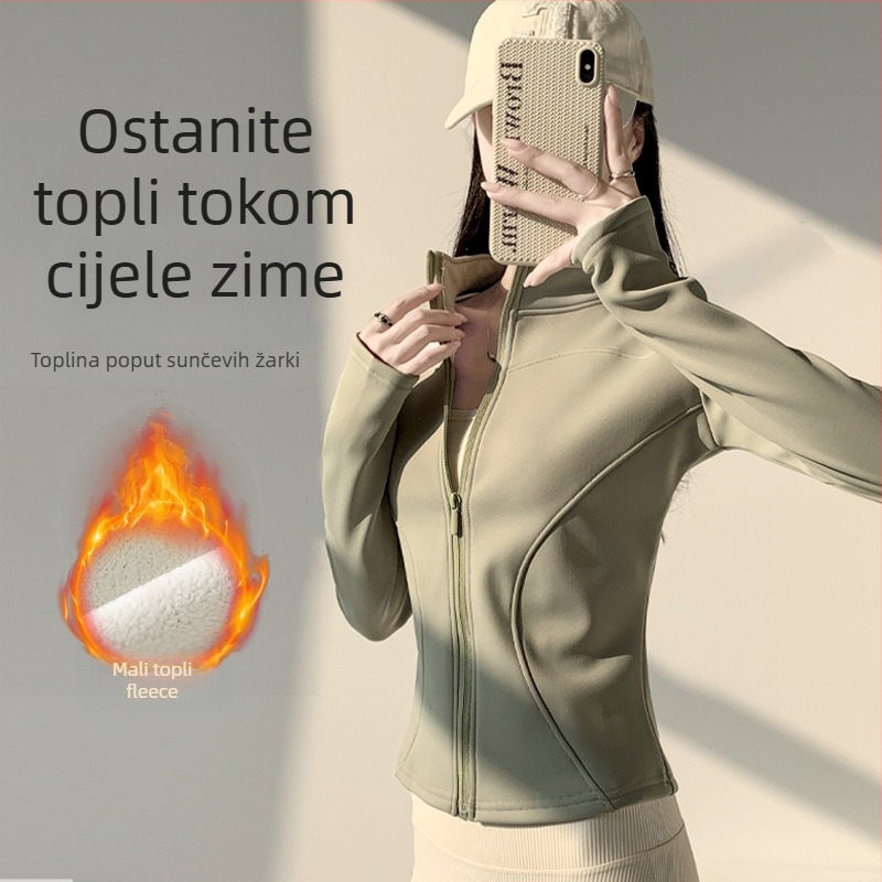 Slim-fit duksa sa zipom, stojeći ovratnik, poliester-spandeks smjesa