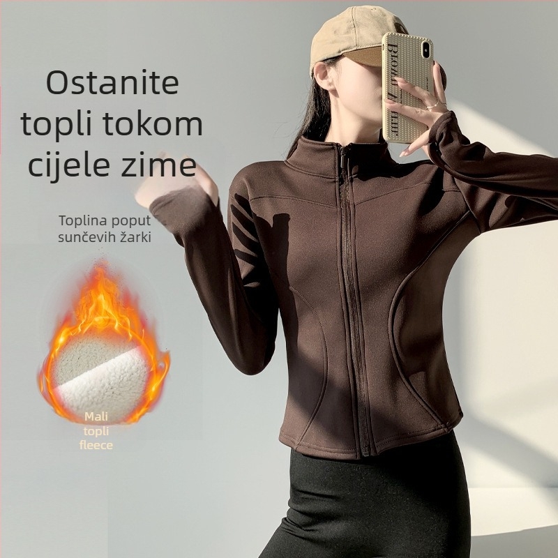 Slim-fit duksa sa zipom, stojeći ovratnik, poliester-spandeks smjesa